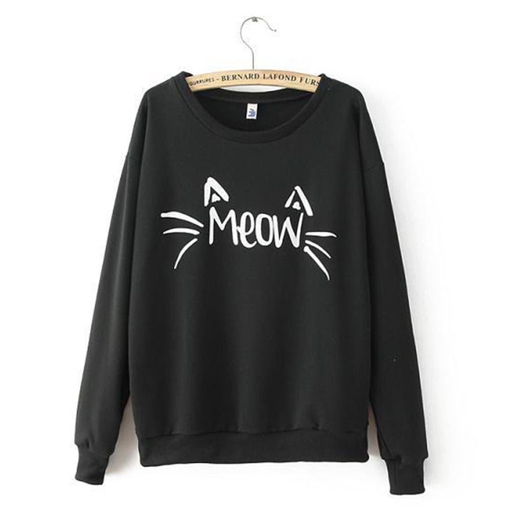 Online discount shop Australia - Fashion Women Tops Casual long Sleeve Cat Print Sweatshirt