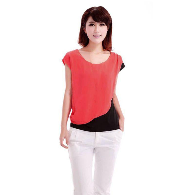 Women Ladies Casual Chiffon Blouses Short Sleeve Shirt Tops