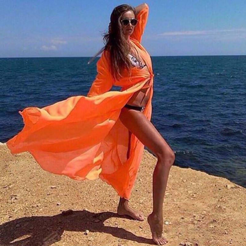 Women Loose Chiffon Cardigan Blouse Shirt Bathing Suit Swimsuit Bikini Cover Up Swimwear Beach Dress