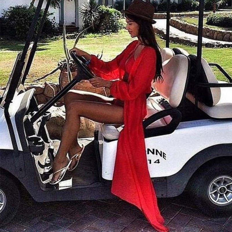 Women Loose Chiffon Cardigan Blouse Shirt Bathing Suit Swimsuit Bikini Cover Up Swimwear Beach Dress