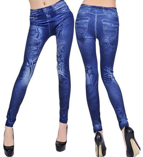 Fashion Printed Denim Leggings Punk Seamless Skinny Jeans Fitness Women Youth Slim Casual Pants