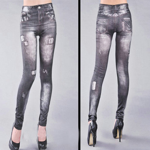 Fashion Printed Denim Leggings Punk Seamless Skinny Jeans Fitness Women Youth Slim Casual Pants