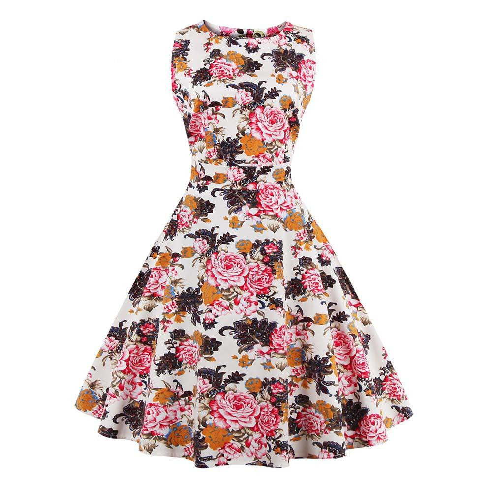 Tunic Vestidos S-4XL Plus Size Women Dress Summer Floral Print Retro Casual Party Robe Pinup Rockabilly 50s Vintage Dresses