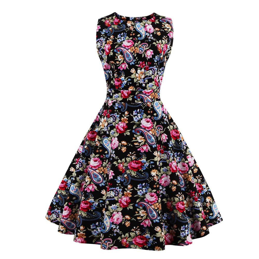 Tunic Vestidos S-4XL Plus Size Women Dress Summer Floral Print Retro Casual Party Robe Pinup Rockabilly 50s Vintage Dresses