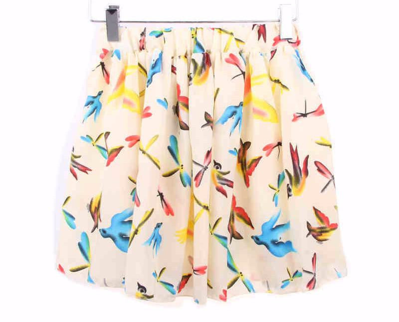Skirts Womens Floral Polka Dot Chiffon Skirt Pleated Short Mini Skirt