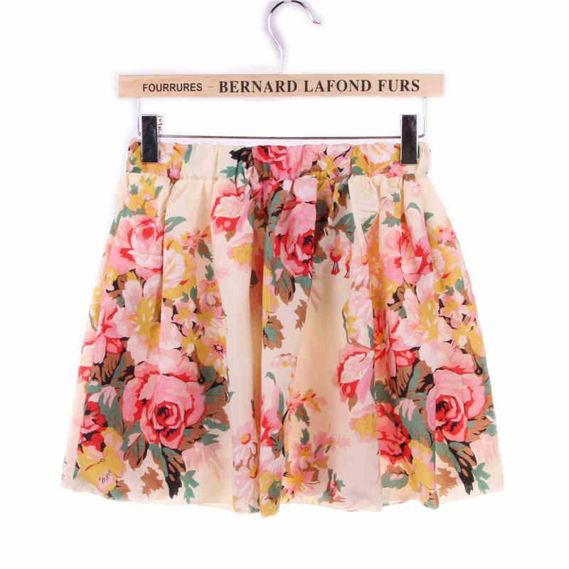 Skirts Womens Floral Polka Dot Chiffon Skirt Pleated Short Mini Skirt
