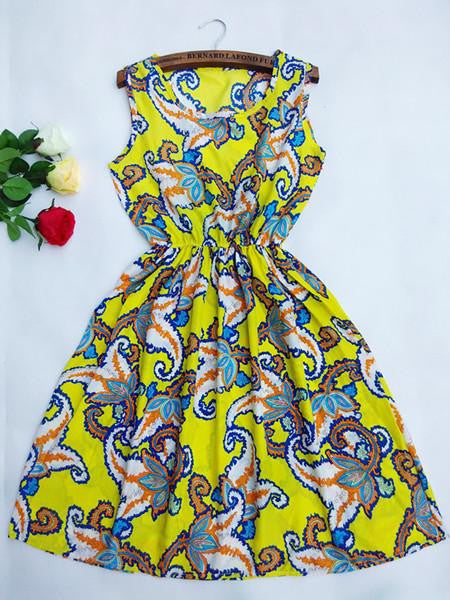Women casual Bohemian floral leopard sleeveless vest printed beach chiffon dress