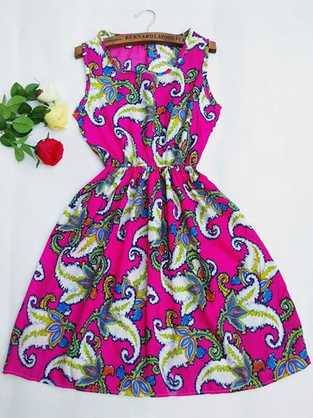 Women casual Bohemian floral leopard sleeveless vest printed beach chiffon dress