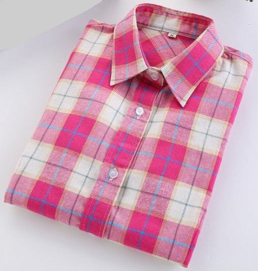 Online discount shop Australia - Fashion Plaid Shirt Female College style women's Blouses Long Sleeve Flannel Shirt Plus Size Cotton Office tops