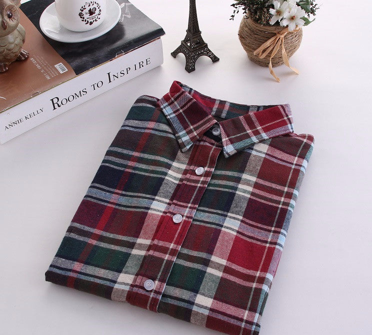 Online discount shop Australia - Fashion Plaid Shirt Female College style women's Blouses Long Sleeve Flannel Shirt Plus Size Cotton Office tops