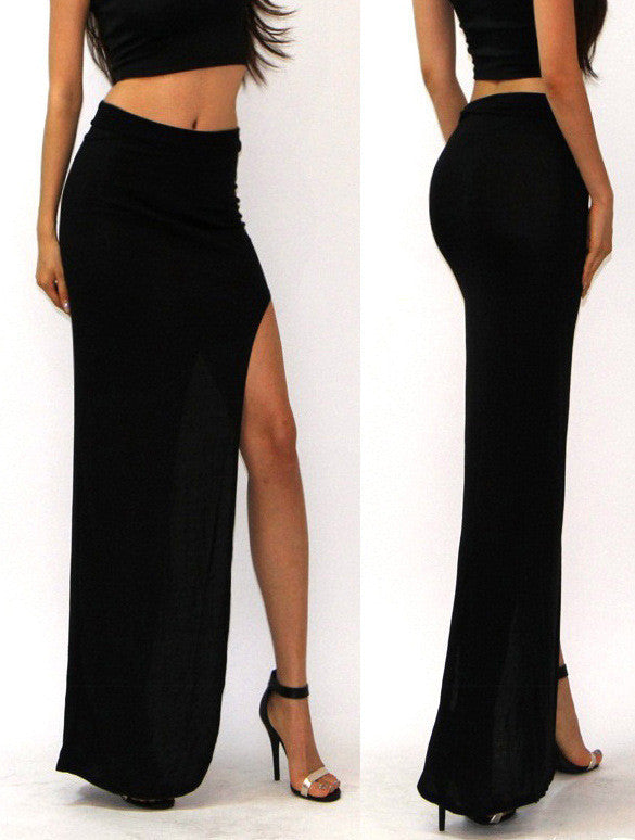 Online discount shop Australia - Charming Sexy Women Lady Long Skirts Open Side Split Skirt Long Maxi Skirt Black