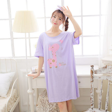 Online discount shop Australia - Cartoon Cotton women nightgowns Sleepwear Short Sleeve Sleepshirt Sleepdress Plus Size