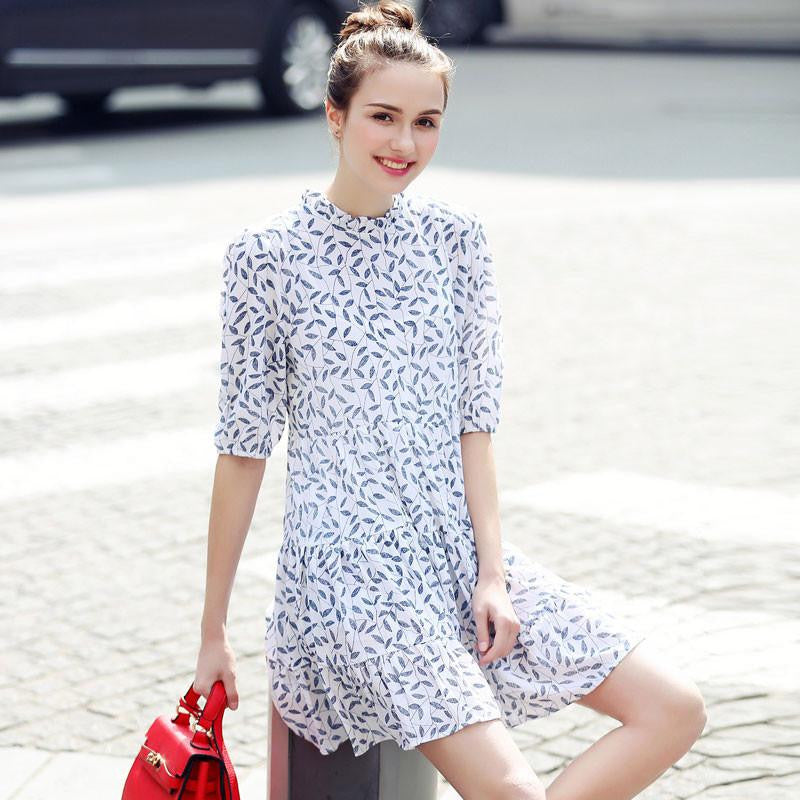 Women Dress Vintage Summer Mini Dress Office Dress A-line Slim Chiffon Dress