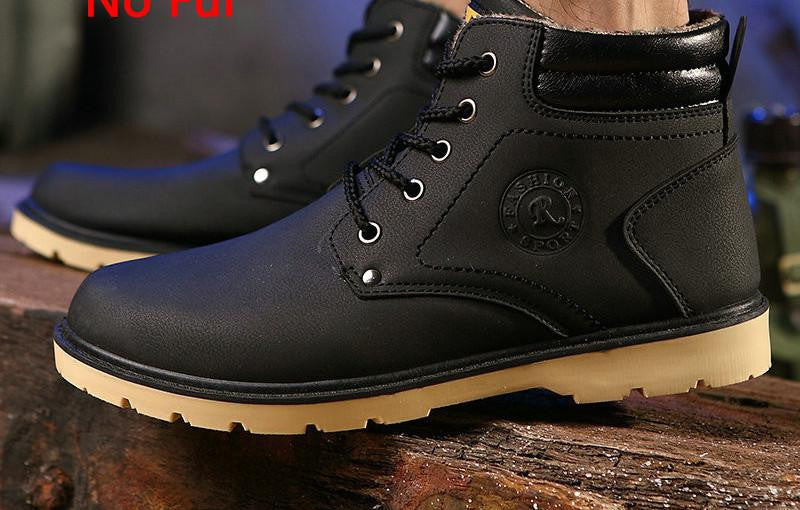 Warm Men's Pu Leather Ankle Boots Men Waterproof Snow Boots Leisure Martin Boots Shoes Mens