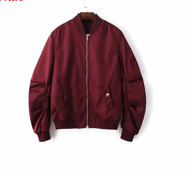 Online discount shop Australia - Mens Solid Flight Wine Red Bomber Jacket Men's Rib Sleeve Zipper Short Air Force Baseball Coats Clothing