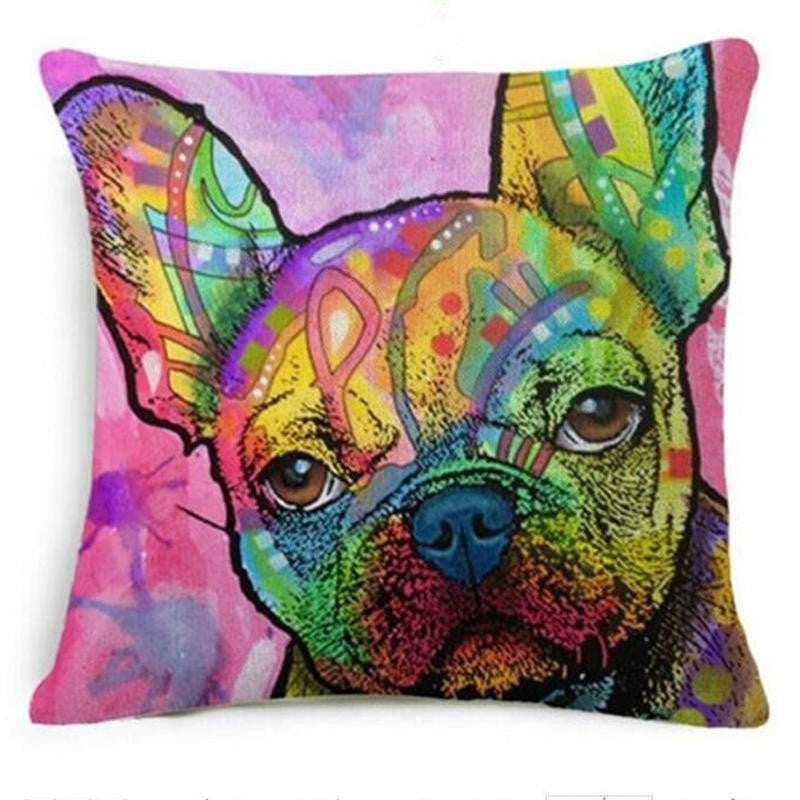 Online discount shop Australia - Cushion Cover Colourful Painted Bulldog Dog Bull Terrier One Side Printed CushioN Home Sofa Home Decorative Throw Pillow Cover