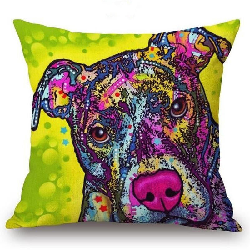 Online discount shop Australia - Cushion Cover Colourful Painted Bulldog Dog Bull Terrier One Side Printed CushioN Home Sofa Home Decorative Throw Pillow Cover