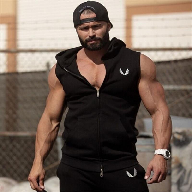 Stretchy Sleeveless Shirt Casual Fashion Hooded Gyms Tank Top Men bodybuilding Fitness Clothing