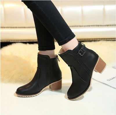 Plus Size 34-43 short cylinder boots high heels boots Martin boots women Fashion zipper leather Ankle Boots