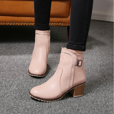 Plus Size 34-43 short cylinder boots high heels boots Martin boots women Fashion zipper leather Ankle Boots