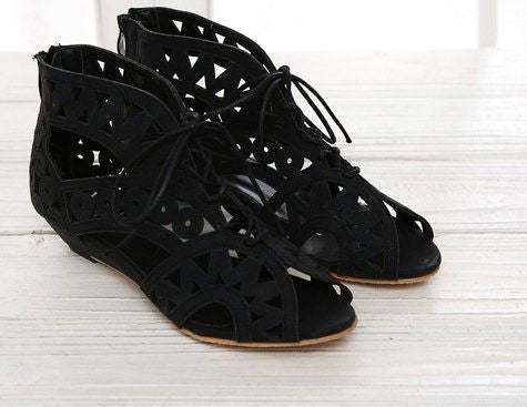 Online discount shop Australia - Big Size 31-43 Fashion Cut Outs Lace Up Women Sandals Open Toe Low Shoes Beach shoes women AA516