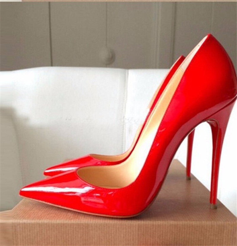 10 Cm Big Size Red Bottom High Heels Brand Pattern Leather Women Pumps  Pointed Toe High Heels Shoes Plus Size 35-46
