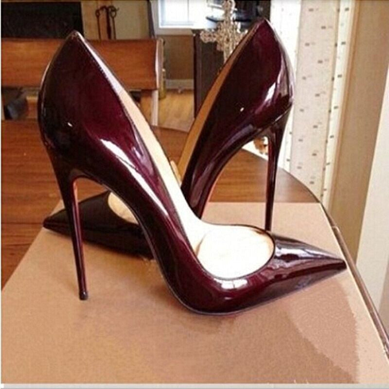 Red Bottom Pointed High Heel Shoes for Women Classic Pumps Black Toe Thin Heel 12 cm Sexy Wedding