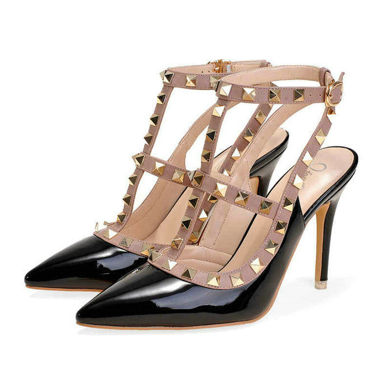 Online discount shop Australia - High Quality Brand Designer Rivet Shoes 10cm Patent Leather Studded Sling back Heels Sandals Sexy Women High Heels Sandals Pumps