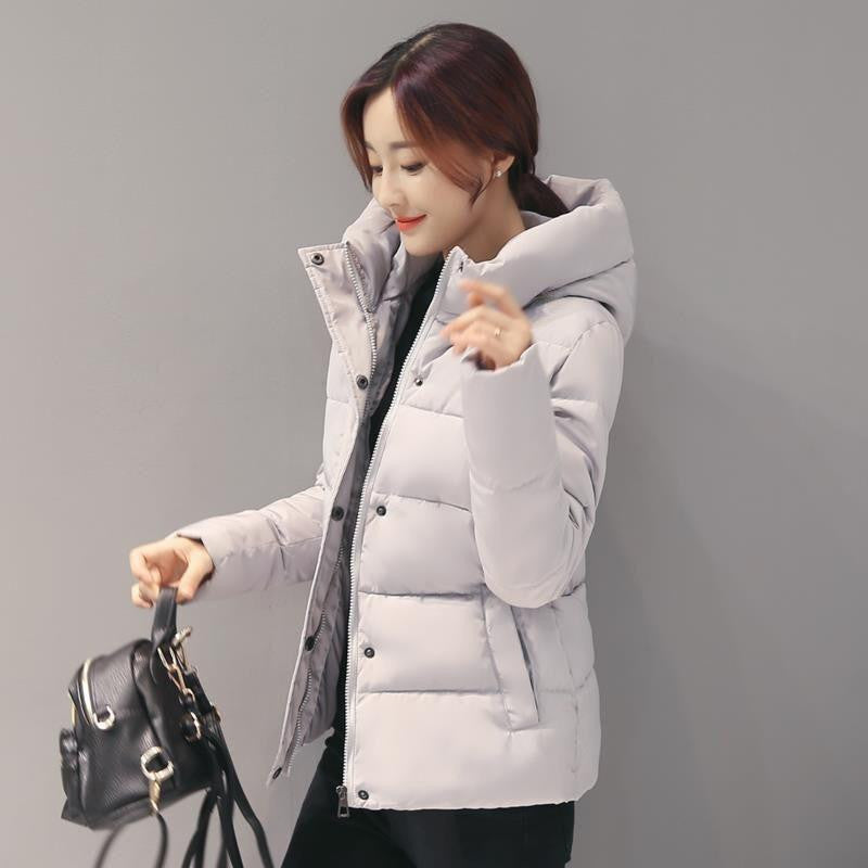 Woman Hooded Down jacket Warm Thick Coat Slim Thin Cotton jacket Large size High- Cotton coat AB72