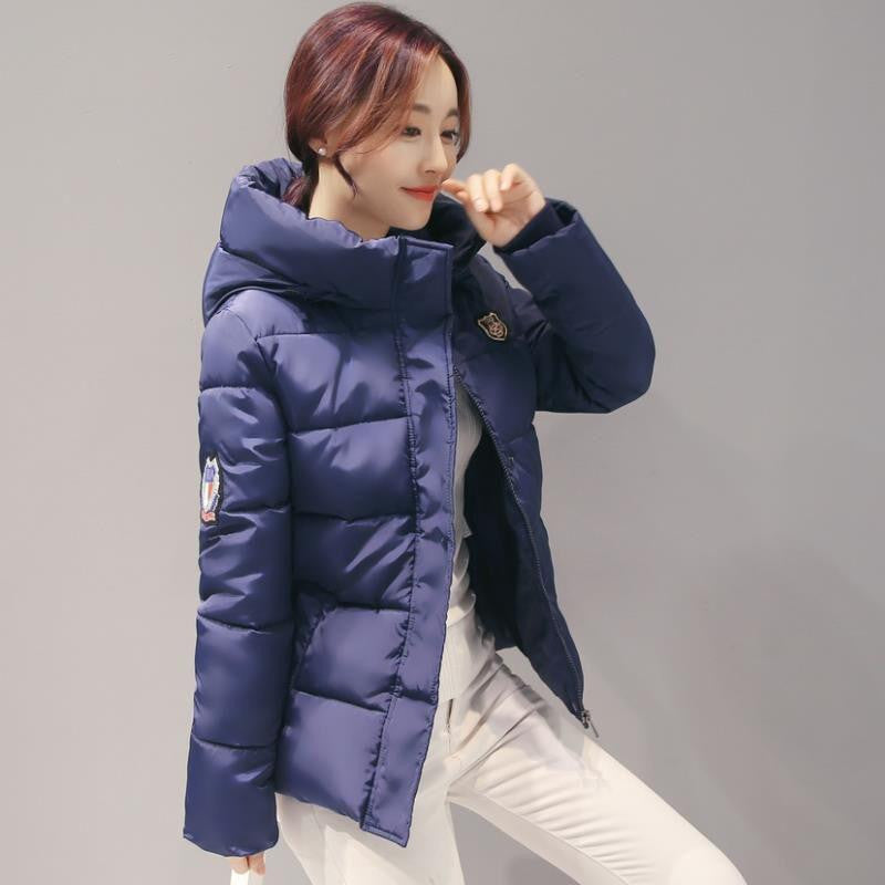 Woman Hooded Down jacket Warm Thick Coat Slim Thin Cotton jacket Large size High- Cotton coat AB72