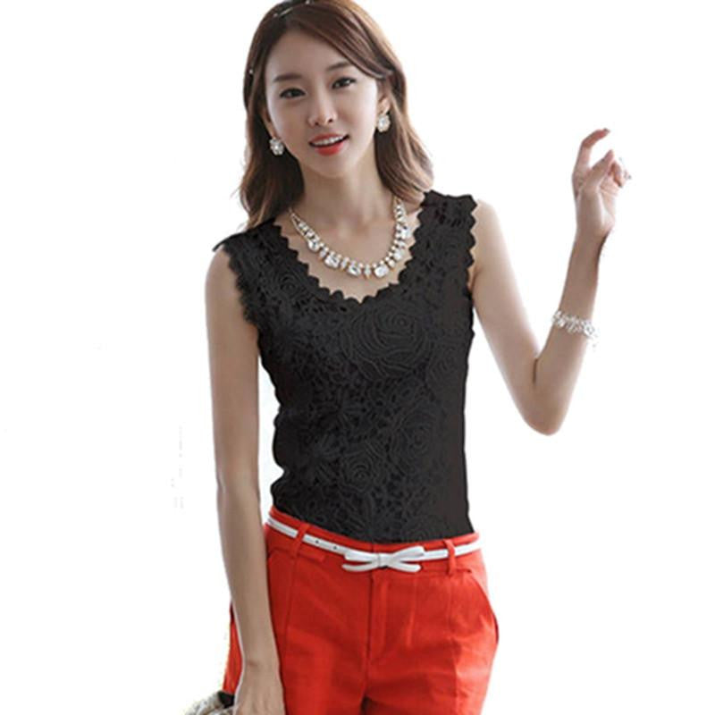 Women Vest Casual Sleeveless O-Neck Lace Floral Tank Tops Slim Plus Size