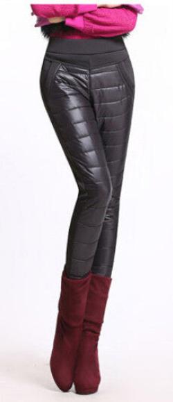 Women Pants Fashion Stitching Slim Warm Windproof Down Pants Plus Thick Velvet Trousers Pants Feet