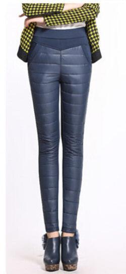 Women Pants Fashion Stitching Slim Warm Windproof Down Pants Plus Thick Velvet Trousers Pants Feet