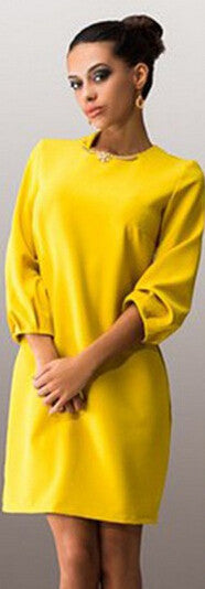female Mini dress women Casual dress Straight Lantern Sleeve solid color o-neck Three Quarter dress LQ8903E