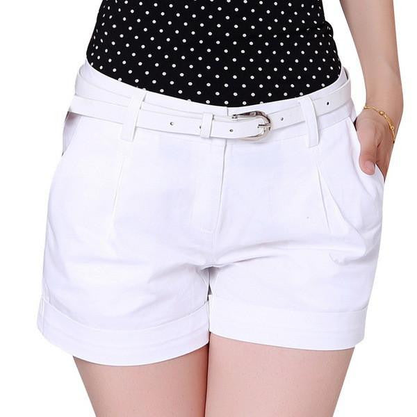 Woman Cotton Shorts Size S-2XL Fashion Design Lady Casual Short Trousers Solid Color Khaki / White