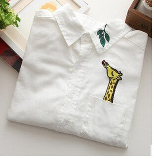 Online discount shop Australia - Embroidered collar color white cotton long sleeve shirt women blouse ladies office shirts