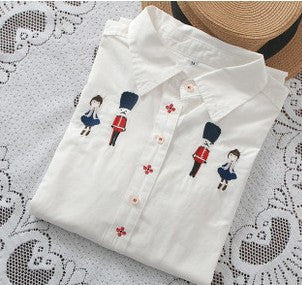 Online discount shop Australia - Embroidered collar color white cotton long sleeve shirt women blouse ladies office shirts