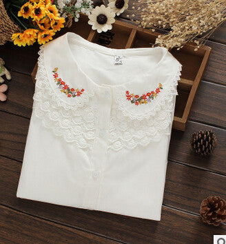 Online discount shop Australia - Embroidered collar color white cotton long sleeve shirt women blouse ladies office shirts