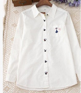 Online discount shop Australia - Embroidered collar color white cotton long sleeve shirt women blouse ladies office shirts