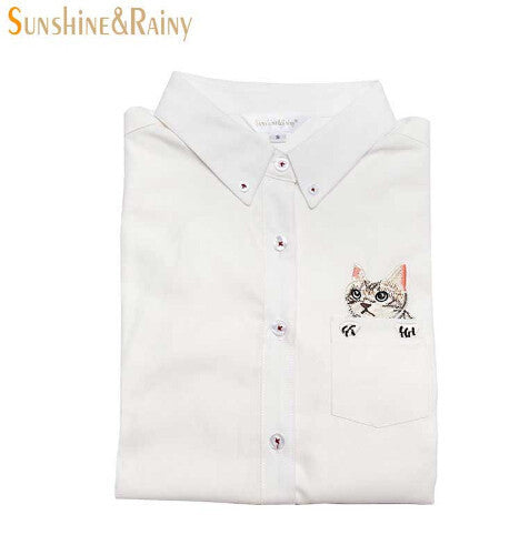 Online discount shop Australia - Embroidered collar color white cotton long sleeve shirt women blouse ladies office shirts