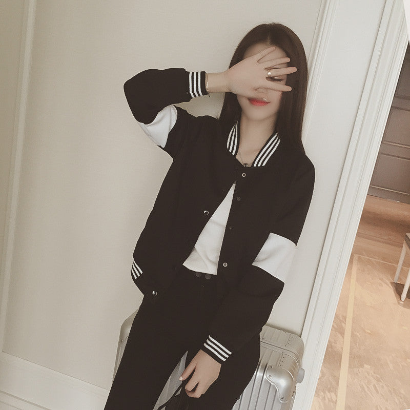 coat colours leisure sweater Korean black and white color block baseball uniform jacket female cardigan