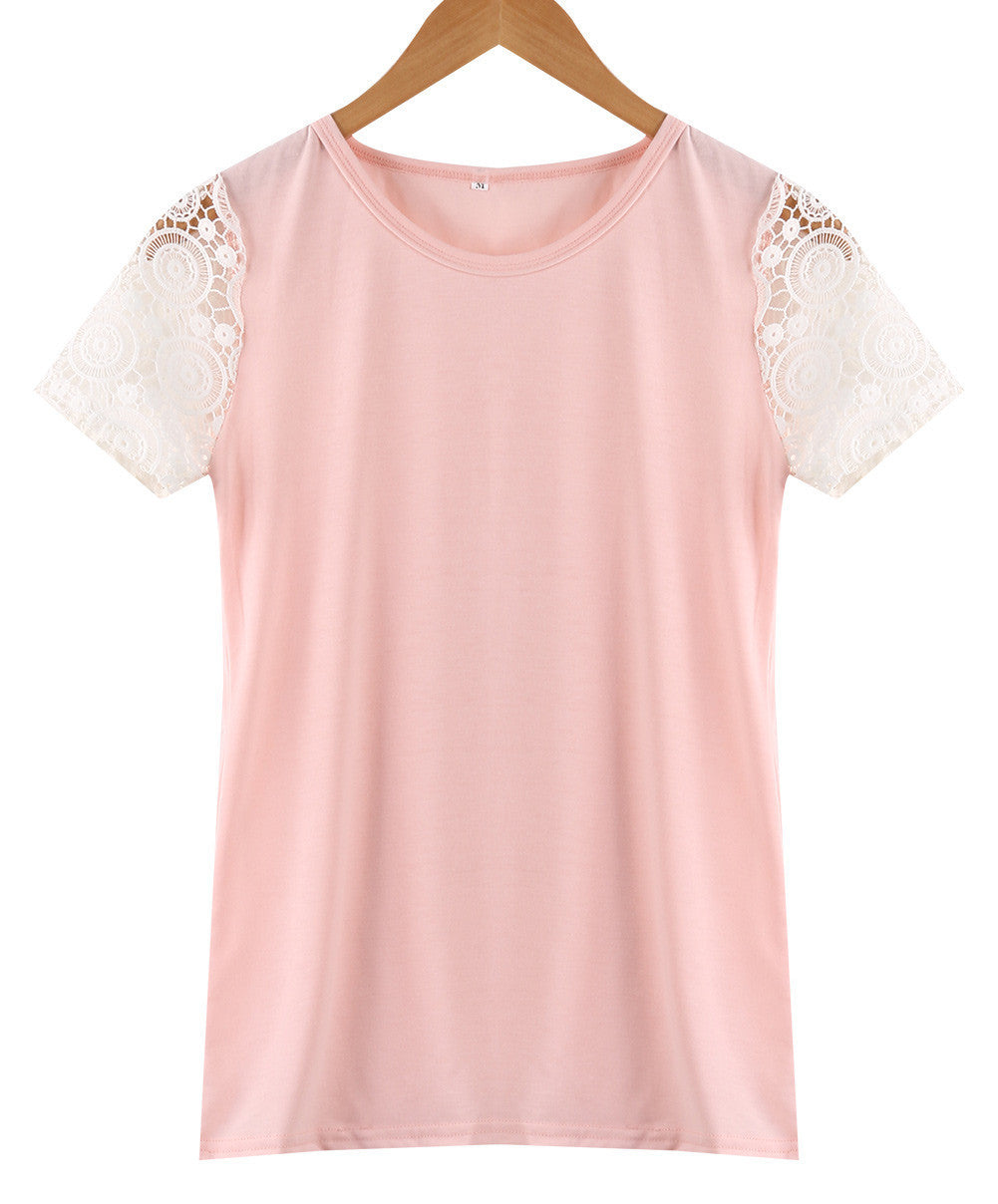 Online discount shop Australia - Candy Colors Pink Fashion Plus Size Women Vest Top Blouse Women's Lace Casual Tank Tops Ladies Lace Short Sleeve Blouse