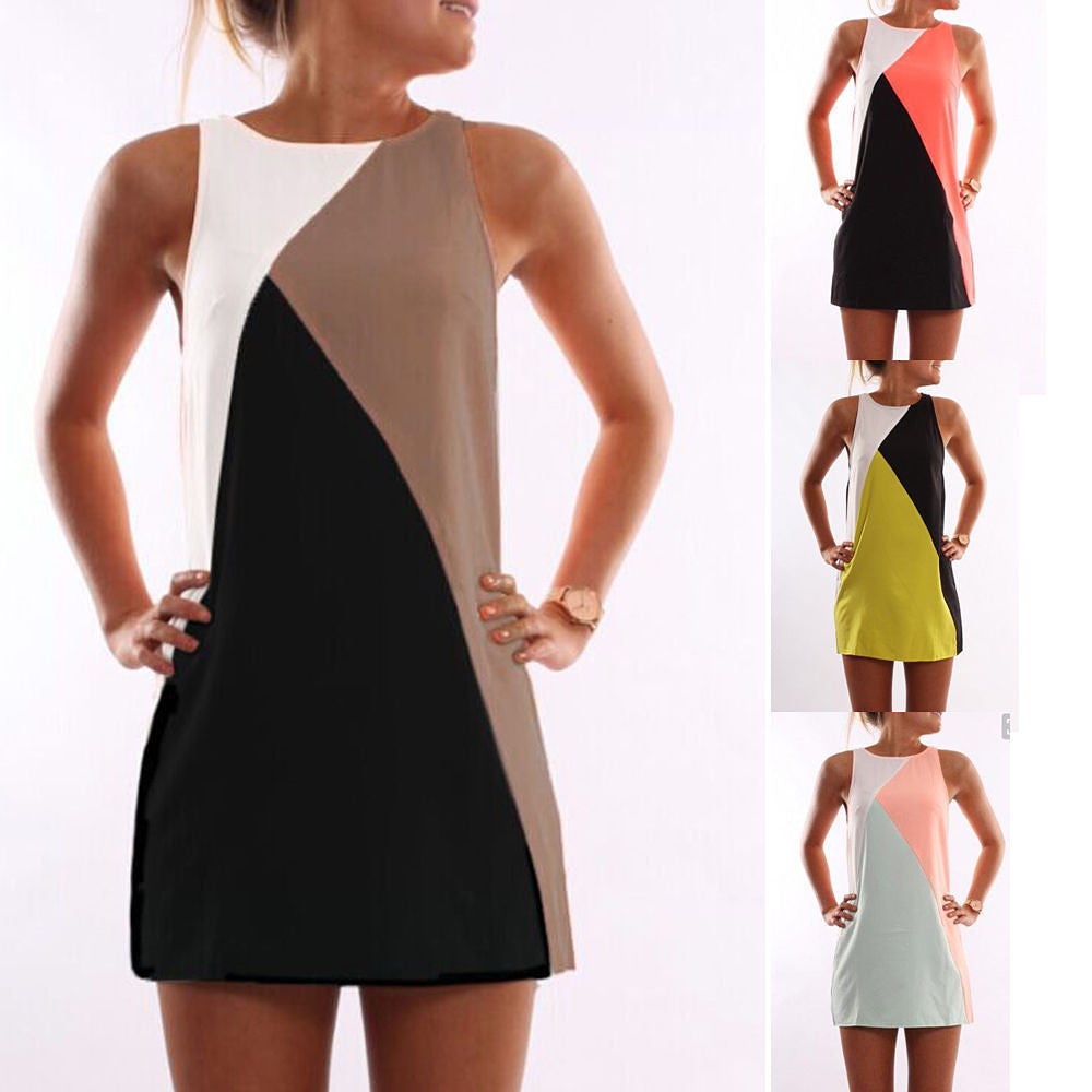 Online discount shop Australia - Casual Dress dress sumemr Sexy Women Sleeveless Party Dress Casual Mini Dress Patchwork vestidos LJ3460M