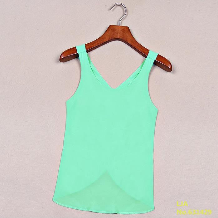 Women Blouses Candy Color Casual Lady Shirts Backless Strap Chiffon Blouse Tops ladies' Vest