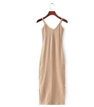 Spaghetti Strap Summer Dress Backless Side Split Deep V Slim maxi Dress Vintage Women Bodycon Dress