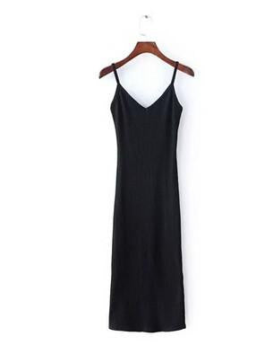 Spaghetti Strap Summer Dress Backless Side Split Deep V Slim maxi Dress Vintage Women Bodycon Dress