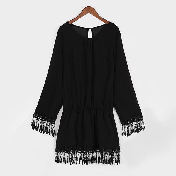 Women Mini Short Chiffon Dresses Boho Beach Fringe Tassel Loose Sheer Vestidos Women