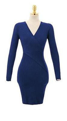 V-neck winter package hip cultivate one's morality knitted dress
