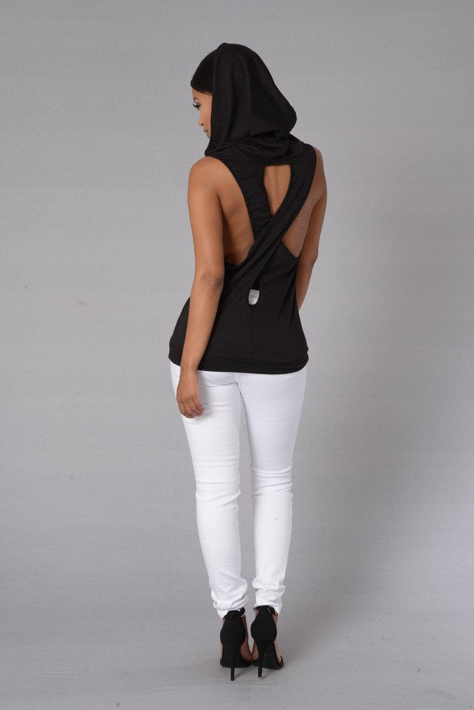 Online discount shop Australia - Fashion Women Tank Tops Hooded Back Cross Hollow Street wear Sleeveless Vest for women PP800E