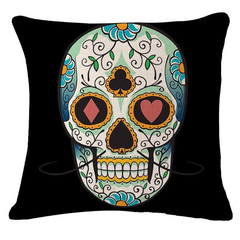 Pillowcase Skull Cushion Cover Cotton Linen Size 40*40 Printed Throw Pillows Decorative Housse De Coussin
